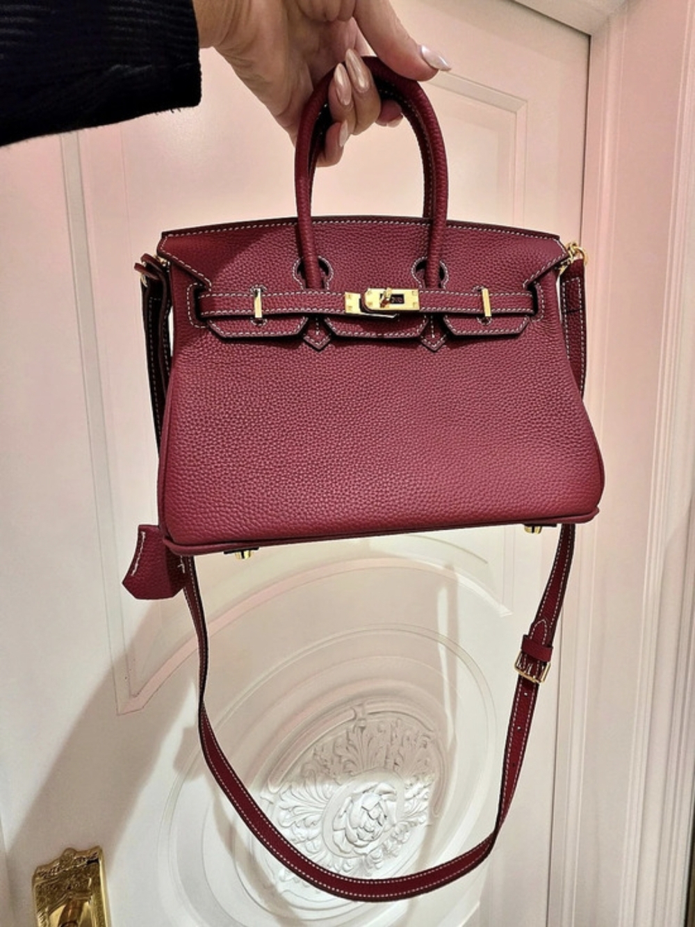 Structured Satchel in Deep raspberry. - Picture 3 of 11